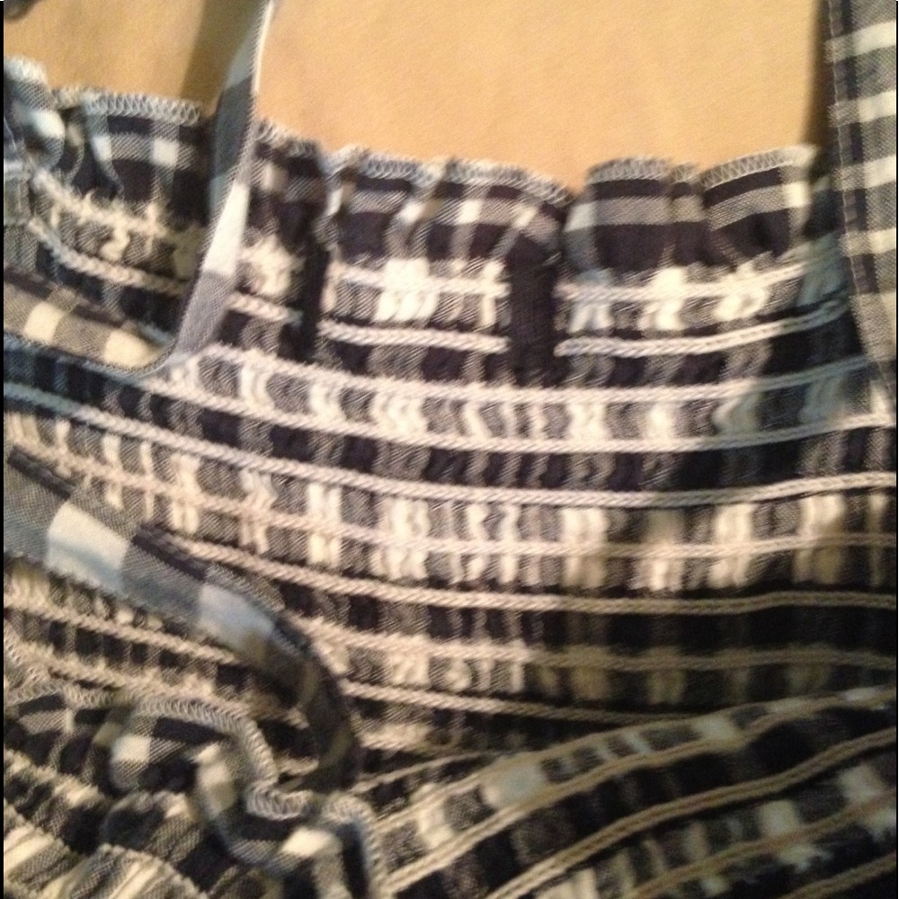 Navy White Gingham Paid Elastic Ruffled Sundress Adjustable Straps M to … - Picture 3 of 7